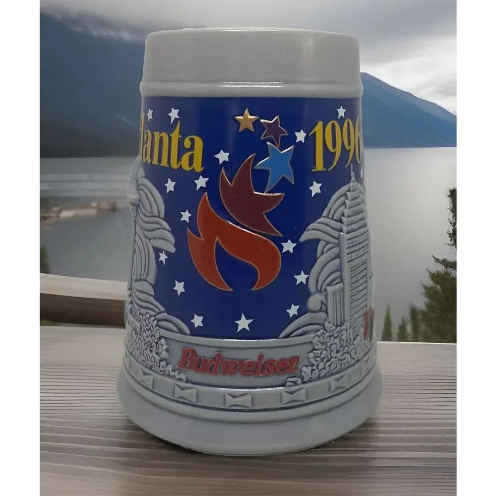 Budweiser Ceramic Beer Stein Collector Athens 1896 Atlanta 1996 Olympics Vintage